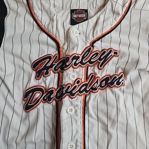 Vintage Kid's Harley-Davidson White Pinstripe Button-Up Jersey Style Shirt